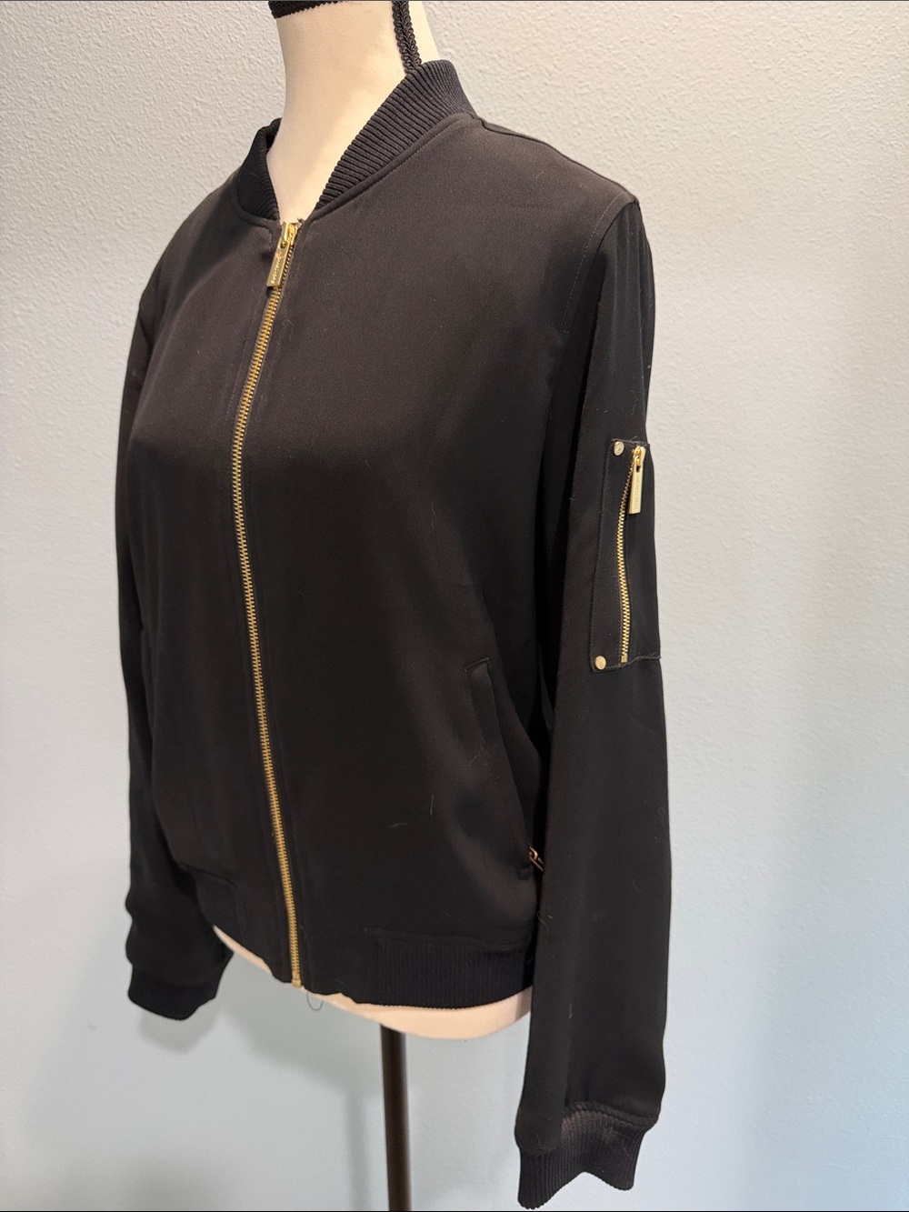 Michael Kors Black Bomber Jacket with Gold Hardware